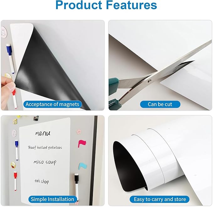Magnetic Fridge White Board Paper, 36" x 48" Large Dry Erase Board Sheet for Organizer and Planner, Kitchen Refrigerator Whiteboard for Family to-do List, Includes Markers and Eraser