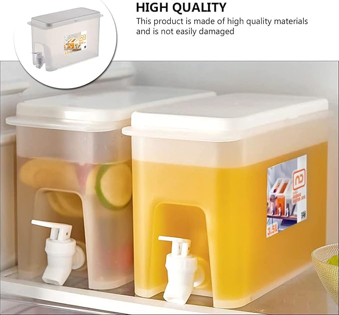 NDBOX Slim Fridge Jug with Faucet for Water, Iced Tea, Fruit Juice, Softdrinks, Milk, Beverages Dispenser - Hot or Cold Drinks for Parties - Spacesaver 3.5L or 0.92Gal Container (White Jug 1pc)