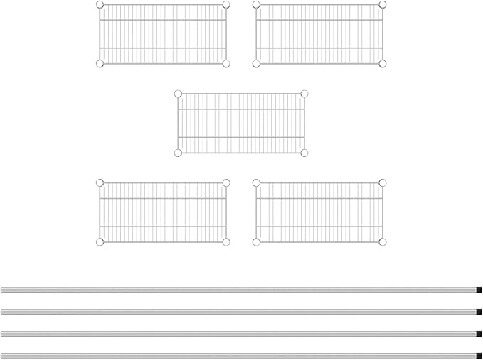 Commercial NSF Listed Chrome Stationary Wire Shelving Kit 12" x 24" x 86", with 5 Shelves Perfect for Warehouse, Walk-in Refrigerator, Freezer, Grocery Store, Restaurant, Dishroom