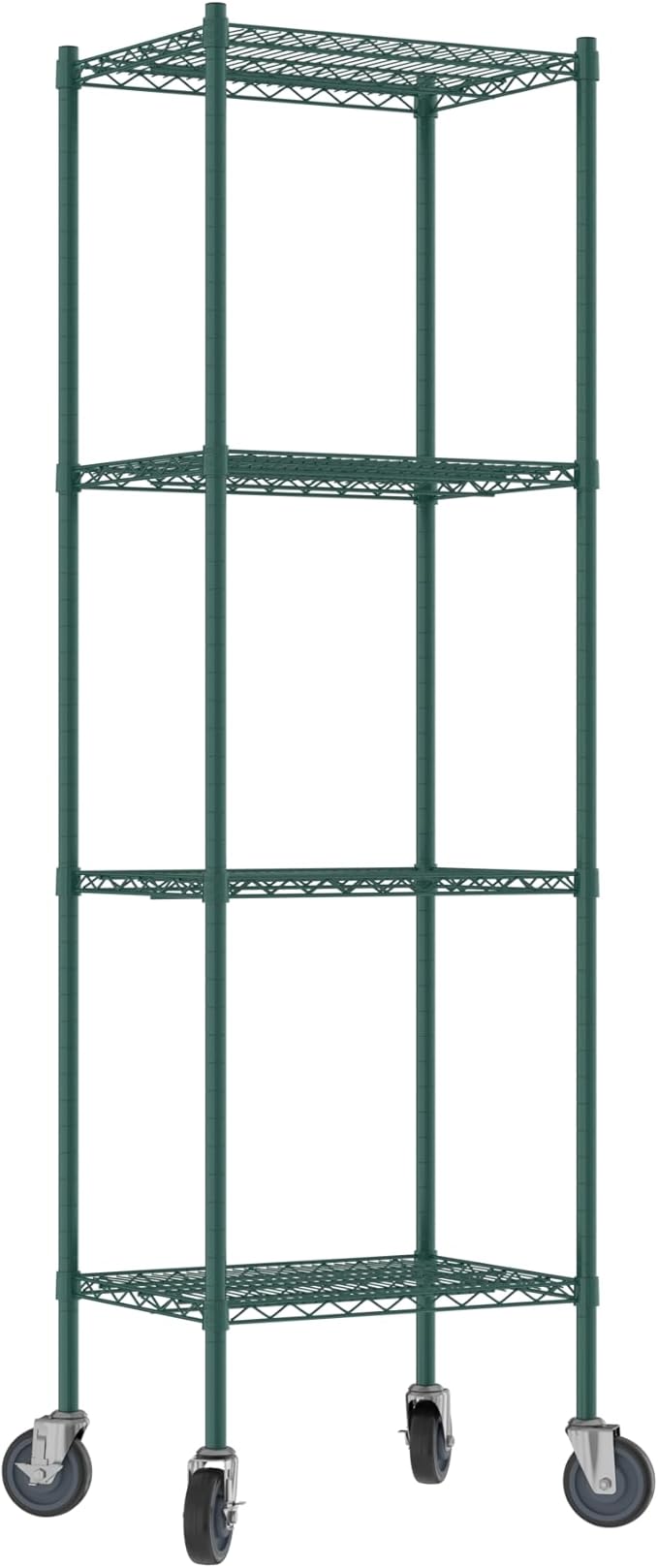 Commercial NSF Listed Green Epoxy Mobile Wire Shelving Kit 18" x 24" x 80", with 4 Shelves Perfect for Warehouse, Walk-in Refrigerator, Freezer, Grocery Store, Restaurant, Dishroom