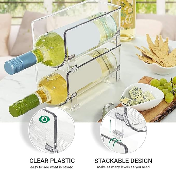 BIUDECO Stackable Drawer Style Wine Storage Rack and Water Bottle Holder Plastic Organizer for Home Bar Kitchen Cabinet Refrigerator Compact Space-Saving Design