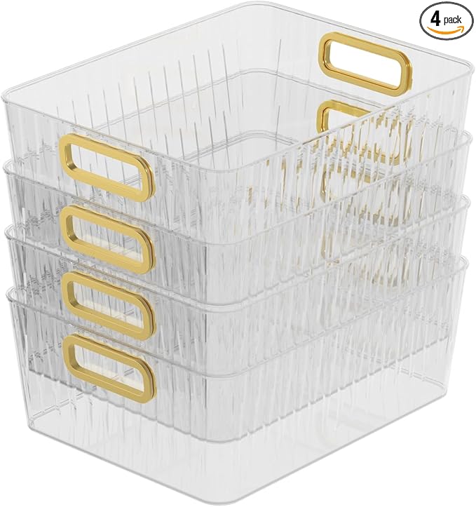 4-pack Clear Pantry Storage Bin Box, Plastic Organizer Bin for Fridge kitchen