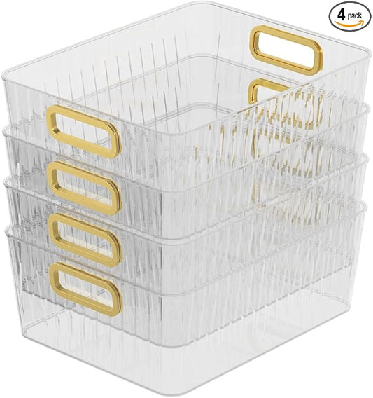 4-pack Clear Pantry Storage Bin Box, Plastic Organizer Bin for Fridge kitchen