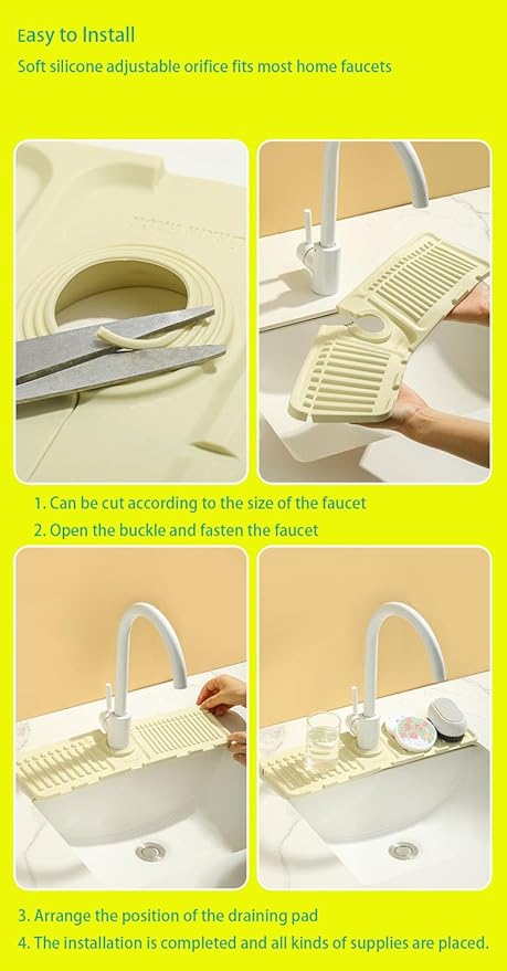UUbik Sink Faucet Absorbing Mat,Kitchen Sink Splash Guard Longer Silicone Sink Faucet Mat,Silicone Sink Faucet Mat for Dish Soap Sponge Holder for Bathroom (White,17.5x5.5 Inch)