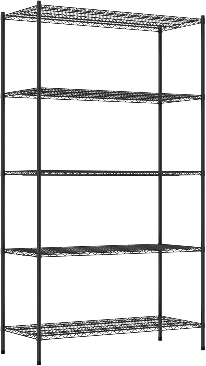 Commercial NSF Listed Black Epoxy Stationary Wire Shelving Kit 24" x 54" x 96", with 5 Shelves Perfect for Warehouse, Walk-in Refrigerator, Freezer, Grocery Store, Restaurant, Dishroom