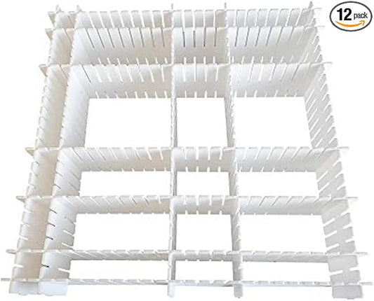 JSF Drawer Dividers,12.7' x 2.7' Kitchen Drawer Organizer Set of 12 Adjustable Drawer Dividers Organizer Separator for Clothes Makeup Storage of Dresser, Desk & Dresser in Bathroom, Bedroom (White)