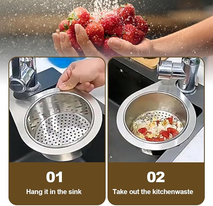 Drain Basket for Kitchen Sink, Stainless Steel Swan Sink Strainer Basket, Multifunction Hanging Sink Strainer Colander Drain Basket Quick Drain Kitchen Tools for Hanging Filter Basket Food Waste (2)