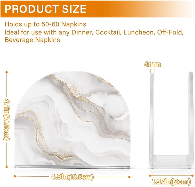 White Grey Marble Golden Line Napkin Holder for Table Paper Napkins Holder Acrylic Tissue Dispenser Kitchen Dining Room Bathroom Party Car Decor