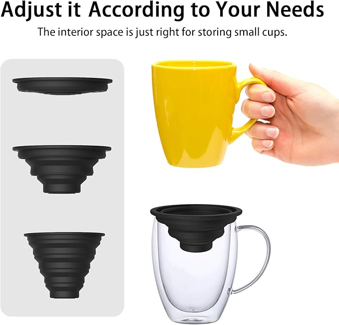 Mug Stacker & Storage Organizer – Expandable, Stackable Cup Holder for Kitchen Cabinet or Pantry – Space-Saving Solution for Tea Cups & Coffee Mugs (6Pcs Black)