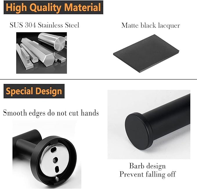 2-Piece Toilet Paper Holder - SUS 304 Stainless Steel Toilet Paper Holder Wall Mount, Toilet Paper Roll Holder for Bathroom, Kitchen, Washroom - Matte Black