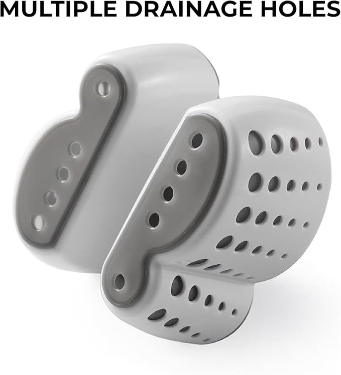 Kitchen Sink Caddy - Silicone Plastic Soap Sponge Holder - BPA-free Rack - Faucet Caddy with Drain Holes for Drying - Adjustable Hanging Strap (White Double)
