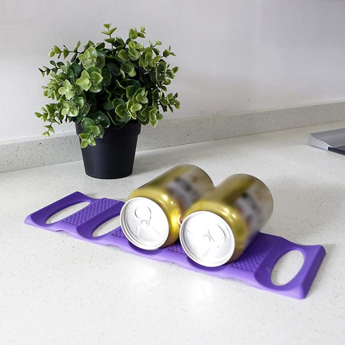 Webake Fridge Organizer Can Organizer for Pantry Organization and Storage, 2 Pack Silicone Beer Bottle Rack for Kitchen Refrigerator Cabinet Countertop, Stackable Soda Can Holder Space Saver (Violet)