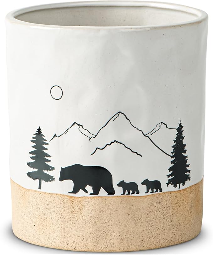 Bear Ceramic Kitchen Countertop Utensil Crock White Large Cooking Utensil Holder