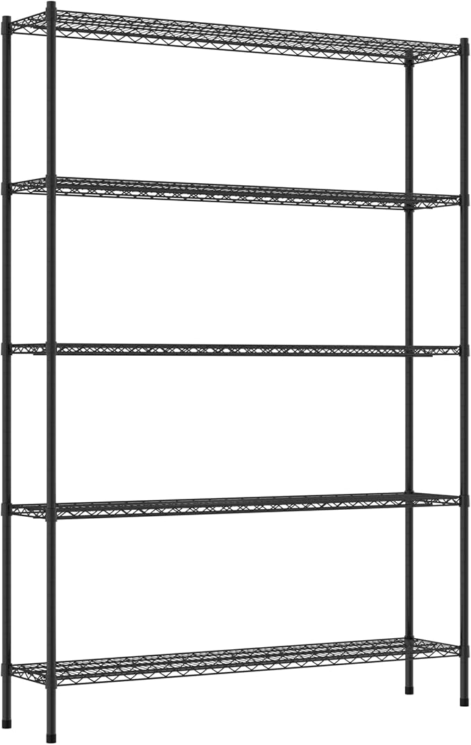 Commercial NSF Listed Black Epoxy Stationary Wire Shelving Kit 14" x 60" x 86", with 5 Shelves Perfect for Warehouse, Walk-in Refrigerator, Freezer, Grocery Store, Restaurant, Dishroom