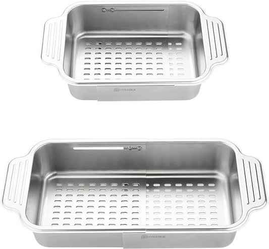 4 In 1 Collapsible Colander Strainer, 304 Stainless Steel Expandable Over the Sink Colander, Foldable Large Colanders Basket to Wash Vegetable and Fruits, Drain Cooked Pasta and Dry Dishes