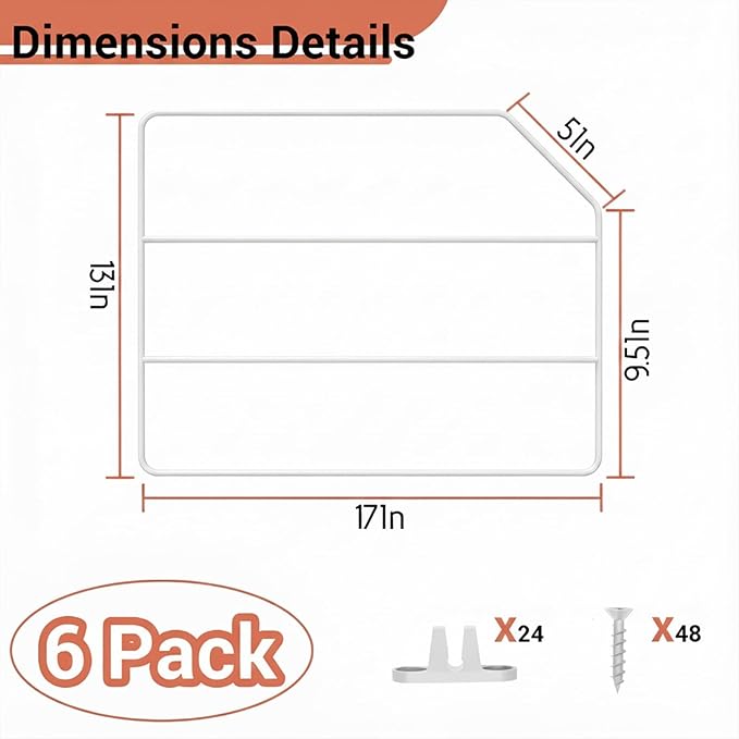 Baking Sheet Organizer Set of 6, 17"x13" Vertical Tray Dividers for Kitchen Cabinets, White Metal Cabinet Divider, Metal Wire Storage for Pans, Baking Trays and Cookware