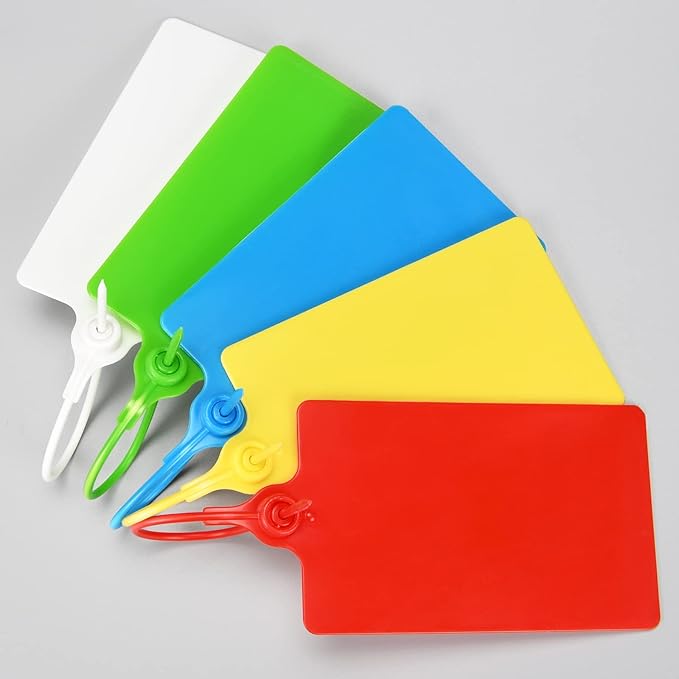 LeadSeals 100 Plastic Tags Shipping Tags Water Proof Tags for Labeling Shipping Labels Security Seals Writable Marker Ties Hanging Tags Storage Tag with One Marker Pen (Mixed 5 Color)