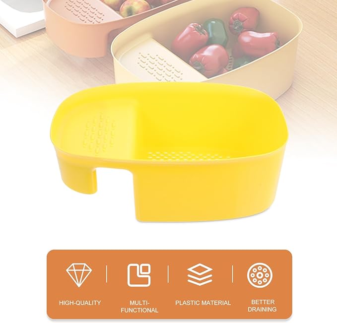 NUOBESTY Kitchen Sink Drain Colander Basket, Hanging Mesh Strainer for Fruit and Vegetable Washing, Yellow Saddle-shaped Storage Basket over Sink Drain, Kitchen Dry-wet Separation