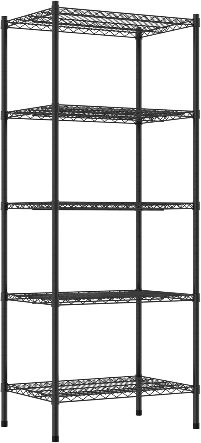 Commercial NSF Listed Black Epoxy Stationary Wire Shelving Kit 21" x 30" x 74", with 5 Shelves Perfect for Warehouse, Walk-in Refrigerator, Freezer, Grocery Store, Restaurant, Dishroom
