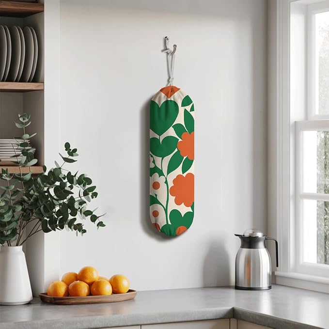 Floral Plastic Bag Bags, Garbage Shopping Trash Bags Carrier Organizer, Reusable Fabric Plastic Bag Holder, Kitchen Housewarming Gifts, Beautiful Gift for Women Grandma Mom