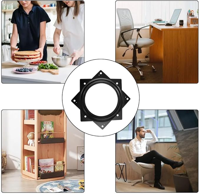 1 Pcs 6 Inch Square Lazy Susan Swivel Plate - Turntable Hardware (Black)