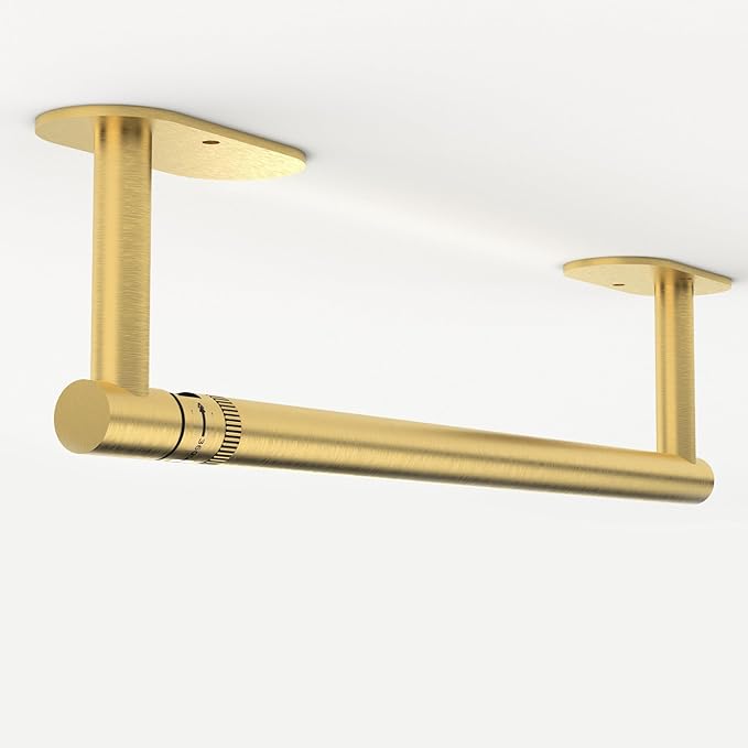 RUACQ Paper Towel Holder Under Cabinet, Wall Mounted or Adhesive Stainless Steel Paper Towel Holder,Round Base Paper Towel Rack for Kitchen, RV, Bathroom (Brushed Gold)