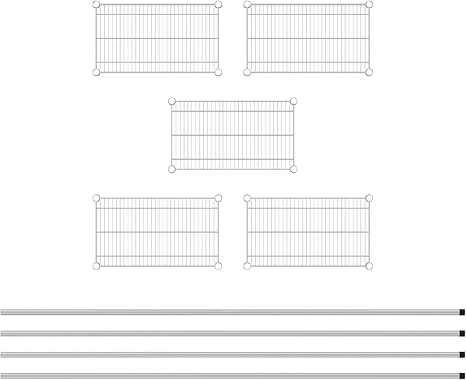 Commercial NSF Listed Chrome Stationary Wire Shelving Kit 14" x 24" x 86", with 5 Shelves Perfect for Warehouse, Walk-in Refrigerator, Freezer, Grocery Store, Restaurant, Dishroom