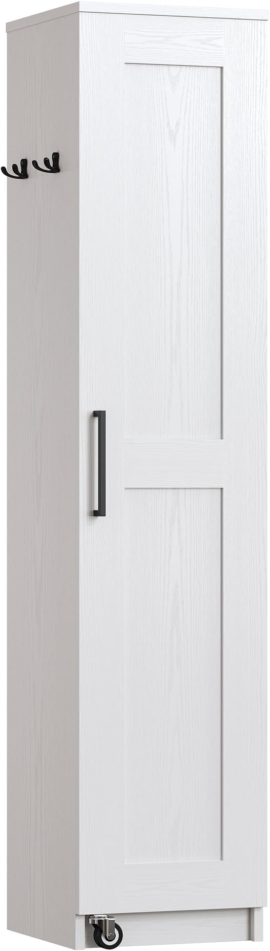 IRONCK Narrow Kitchen Pantry Storage Cabinet, 72" Slim Single Door with 6 Adjustable Shelves, Door Rack and Wheels, Space Saving Freestanding Storage Floor Cabinet for Small Place, White