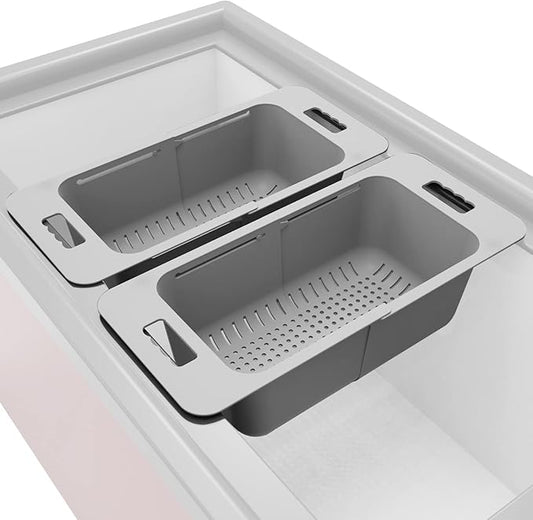 Yatmung Adjustable Freezer Baskets - Chest & Deep Freezer Organizer Bins - Expandable Storage Bins with Handle - Kitchen Organization Accessories - Gray, 2-PACK