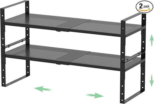 Expandable 16.5-27" W Metal Storage Rack, Shoe Rack with Borders. for Kitchen, Entryway, Closet or Office - Heavy-Duty Steel Construction