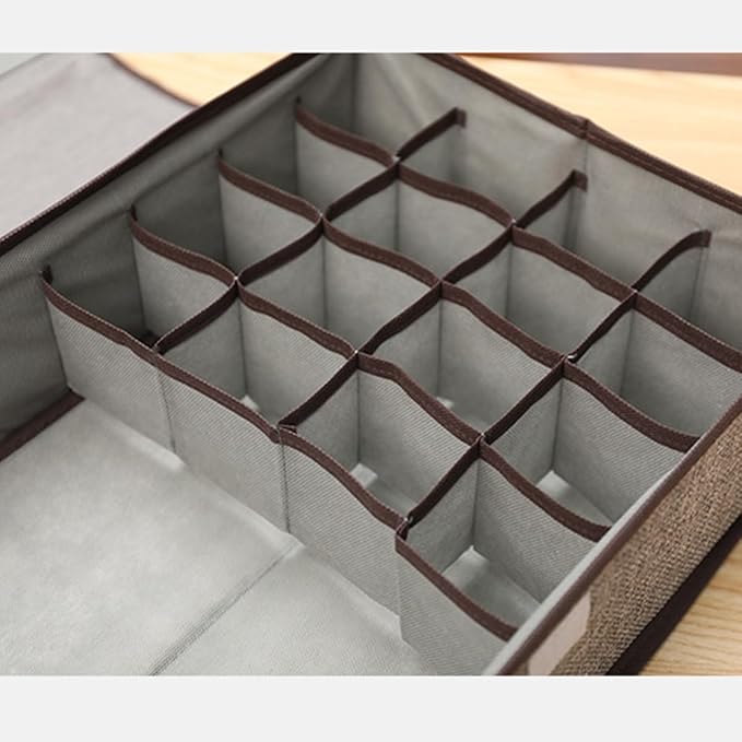 FACELESS Cotton and Linen Fabric Storage Box, Foldable with Lid, Dust-Proof, Drawer Style Partition, Underwear and Socks Storage (Grey-17 grids, 17.72X11.42X4.72 IN)