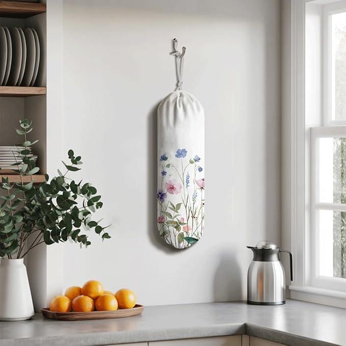 Aesthetic Bag Holder, Reusable Shopping Dispenser, Decorative Fabric Grocery Bag for Kitchen Pantry, Kitchen Housewarming Gifts for Women Family Friends Grandma Mom, bags-14