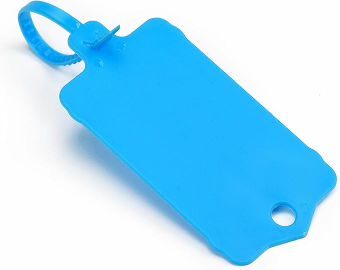 LeadSeals 100pcs Blank Plastic Tags for Labeling Reusable Hanging Tags Ties Key Tag Storage Labels Waterproof Plastic Mark Label Writable Hang Sign with One Marker Pen (Blue)