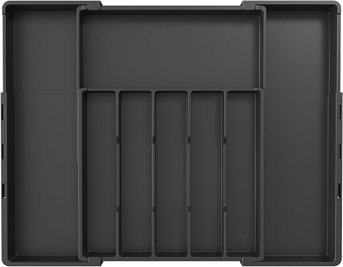 Lifewit Silverware Drawer Organizer, Expandable Utensil Tray for Kitchen, BPA Free Plastic Flatware and Cutlery Organizer, Adjustable Storage for Spoons Forks, Fits 12-20.5x11.3-19.3x1.7 Inch, Black