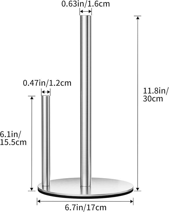 Stainless Steel Paper Towel Holder Stand for Kitchen Countertop and Bathroom, Upright Kitchen Paper Towel Holder for Large and Standard Rolls(Silver)