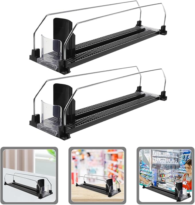 Happyyami 2Pcs Automatic Replenishment Pusher for Refrigerator Drinks Beverage Organizer with Smooth Glide for Home Supermarkets and Convenience Stores