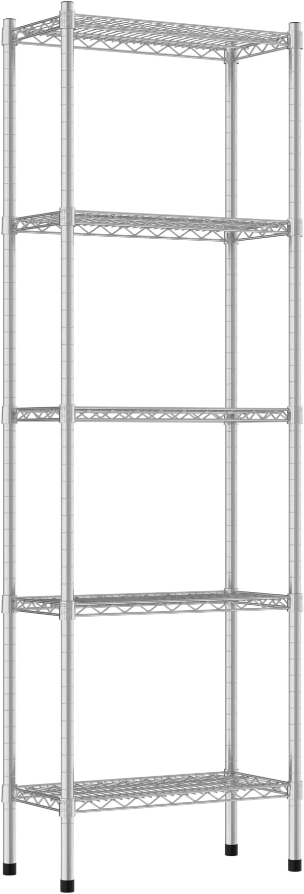 Commercial NSF Listed Chrome Stationary Wire Shelving Kit 12" x 24" x 74", with 5 Shelves Perfect for Warehouse, Walk-in Refrigerator, Freezer, Grocery Store, Restaurant, Dishroom