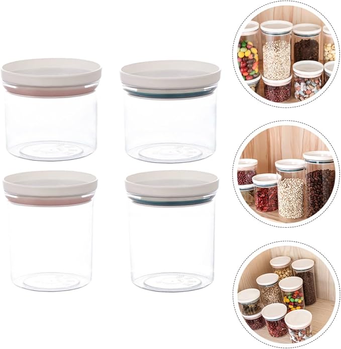 4pcs Plastic Sealed Jars for Food Storage Airtight Kitchen Canisters for Cereals Beans Grains with Lids Containers for Dry Food Organization