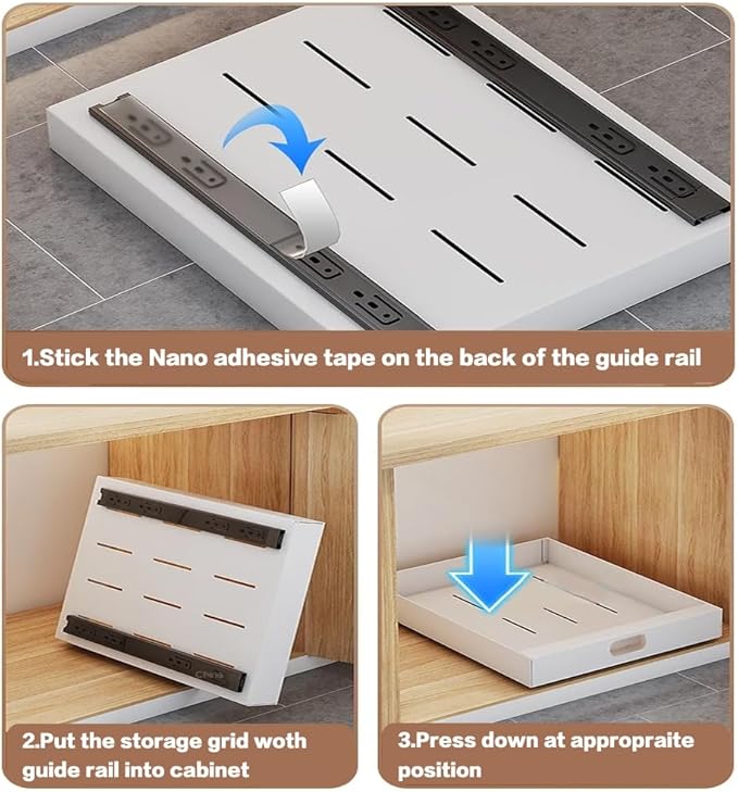 2 Pack Cabinet Organizer, 16.9" Deep Pull Out Drawers for Cabinets, Pull Out Cabinet Organizer Adhesive Heavy Duty Carbon Steel, 10'' Wide Kitchen Cabinet Organizer, Pantry Organizers