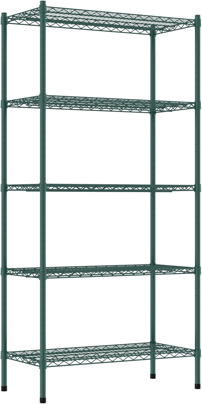Commercial NSF Listed Green Epoxy Stationary Wire Shelving Kit 18" x 36" x 74", with 5 Shelves Perfect for Warehouse, Walk-in Refrigerator, Freezer, Grocery Store, Restaurant, Dishroom