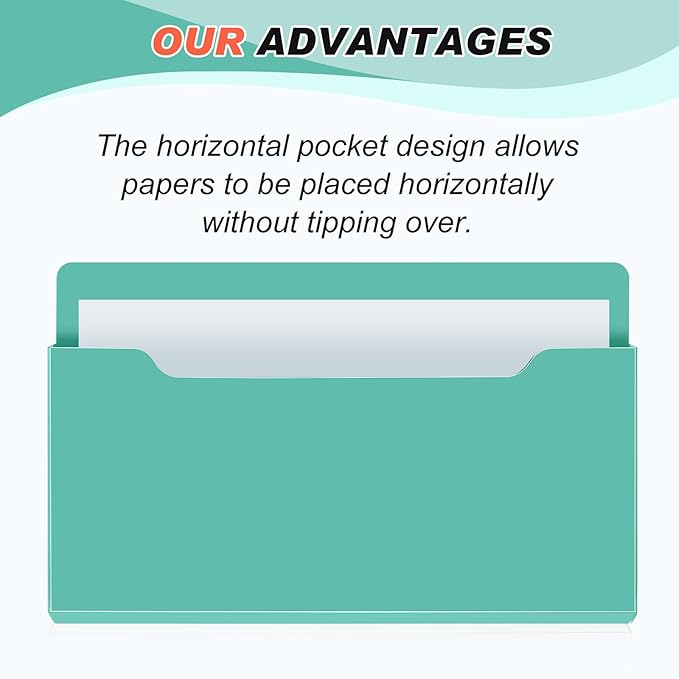 Fuutreo 6 Pcs Magnetic Wall File Organizer Magnetic Wall File Holder Refrigerator Magazine Holder for Mail Letters Paper(Aqua Green,8.3 x 13.8 Inch)