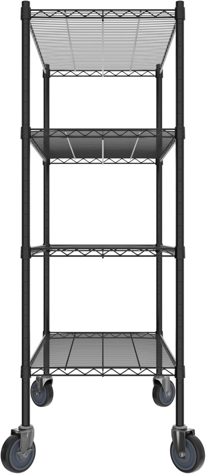 Commercial NSF Listed Black Epoxy Mobile Wire Shelving Kit 21" x 42" x 60", with 4 Shelves Perfect for Warehouse, Walk-in Refrigerator, Freezer, Grocery Store, Restaurant, Dishroom