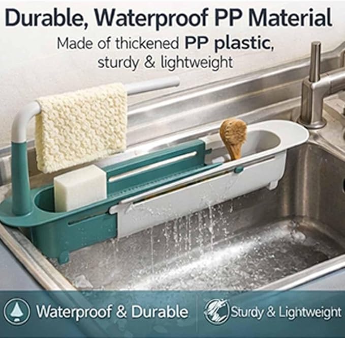 Updated Telescopic Sink Storage Rack, Dish Drying Rack over the Sink, Expandable Slim Drain Basket, Multifunctional Caddy Adjustable Kitchen Sponge Holder, for Counter Space Bathroom (2 PCS-A&B)