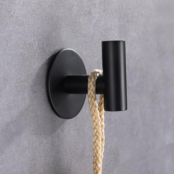Zuvky Self Adhesive Hooks 304 Stainless Steel Heavy Duty Hangers Without Nails for Bathrooms Kitchen Livingroom Garage Hotel Towel Hook-2 Pack (Black)