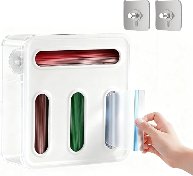 Food Storage Bag Organizer, 4 in 1 Plastic Sandwich Bag for Kitchen Storage, Holds Gallon, Quart, Sandwich, Snack & Slider Bags, Wall Mount & Drawer Baggie Organizer, BPA Free, White, Local Stock