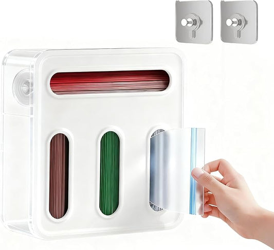 Food Storage Bag Organizer, 4 in 1 Plastic Sandwich Bag for Kitchen Storage, Holds Gallon, Quart, Sandwich, Snack & Slider Bags, Wall Mount & Drawer Baggie Organizer, BPA Free, White, Local Stock
