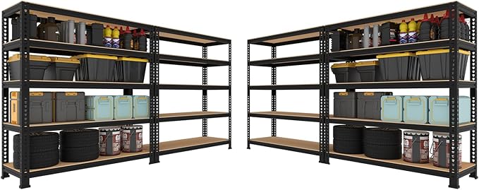 5 Tier Garage Storage Shelves - 32" W x 16" D x 63" H Adjustable Heavy Duty Metal Shelving Unit, Garage Shelving Utility Storage Rack for Basement, Pantry, Kitchen, Black, 4 PCS