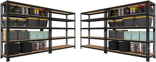 5 Tier Garage Storage Shelves - 32" W x 16" D x 63" H Adjustable Heavy Duty Metal Shelving Unit, Garage Shelving Utility Storage Rack for Basement, Pantry, Kitchen, Black, 4 PCS
