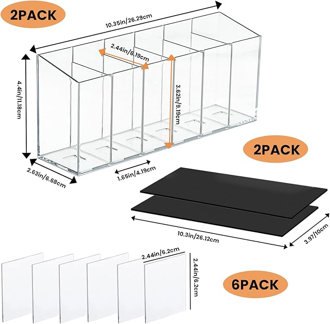 2 PACK Drink Packet Organizer with Removable Divider & Compartment, Mountable Water Packet Organizers Container Storage with 6pcs Adhesive & 2 Magnetic Stickers for Powder Water Packets