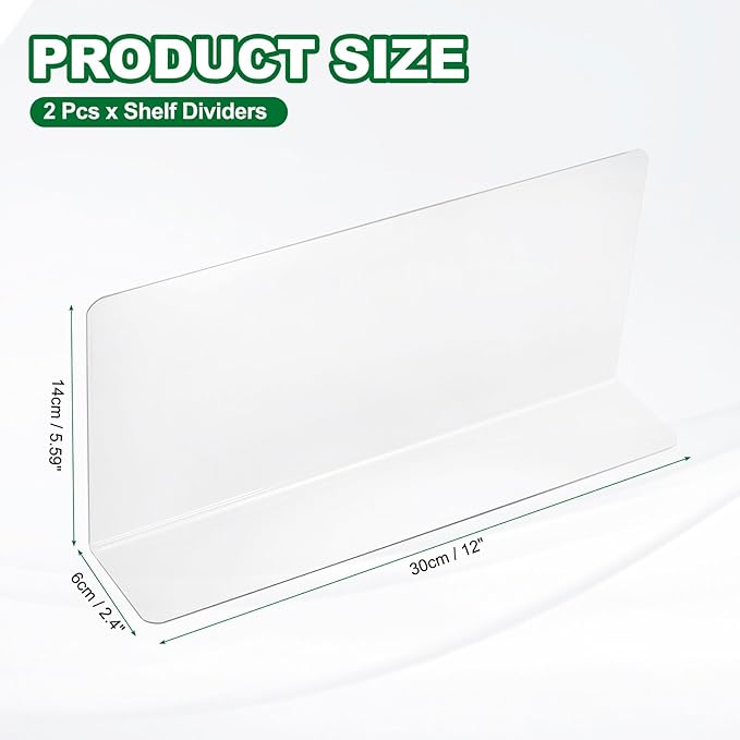 uxcell 2pcs Clear Shelf Dividers, 12"x5.5" Plastic L-Shaped Shelf Separator, Transparent Organizer Divider for Supermarket Store Commodity Classification